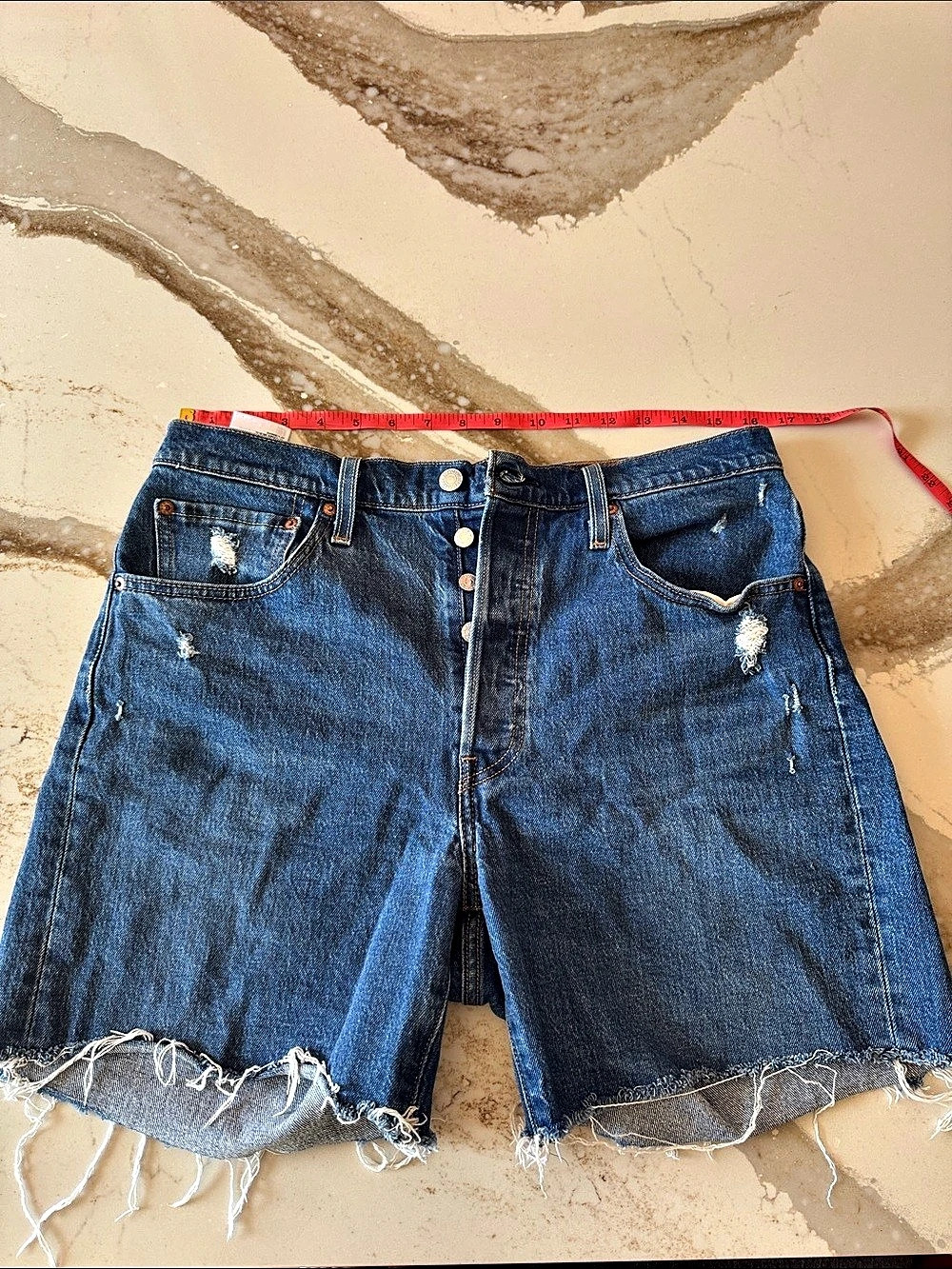 Levi's 501 Distressed Denim Jean Shorts Waist 32